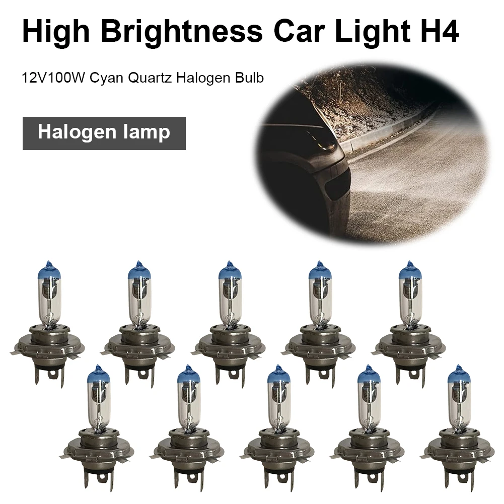 10Pcs H4 Car Halogen Headlight 12V 100W Super Bright Car Light 6000K Auto Halogen Light Bulb 2500LM P43T High Low Beam