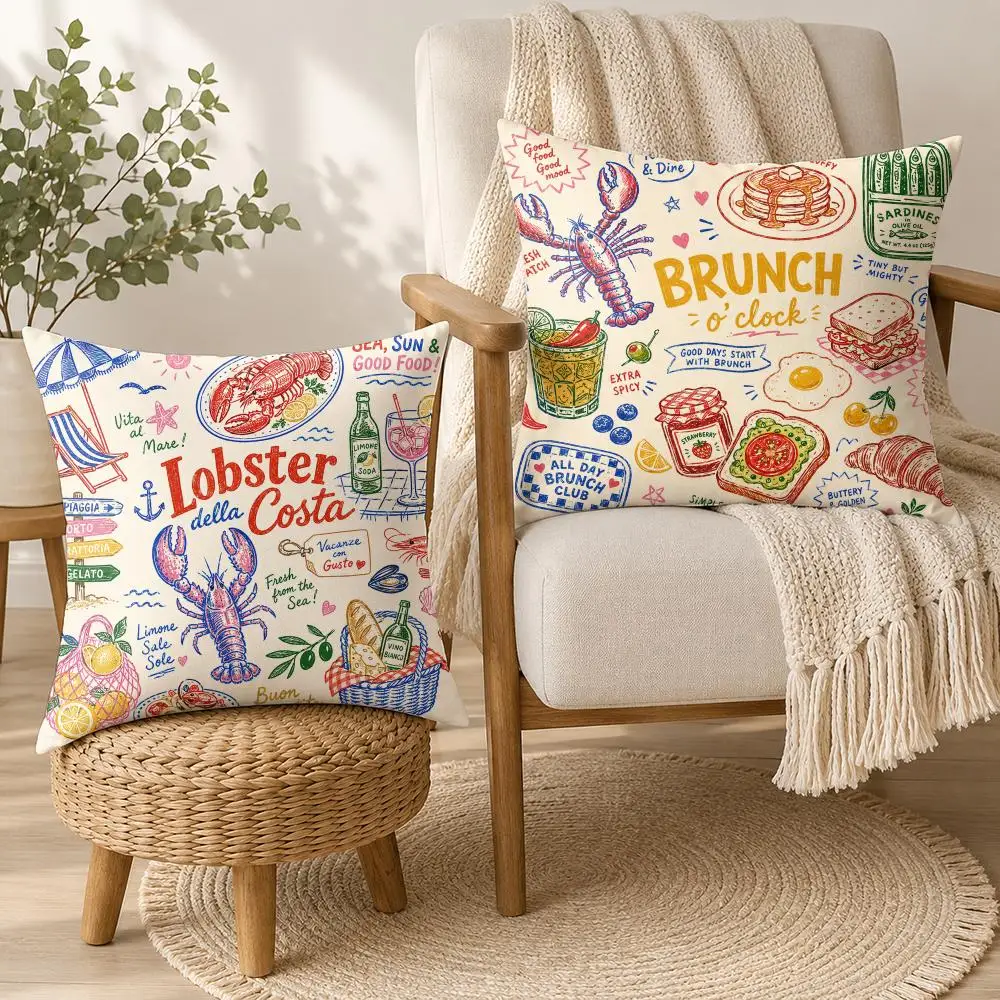 Coffee Bread Lobster Sardine Cushion Cover Square Decorative Throw Pillow 40x40cm For Sofa Bedroom Living Room Home Decor