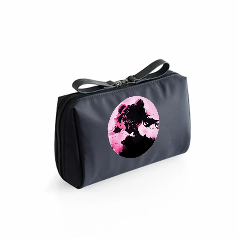 Sailor Moon-neceser con estampado de Anime para mujer, bolsa de almacenamiento impermeable, bonita, de aseo, color rosa y negro