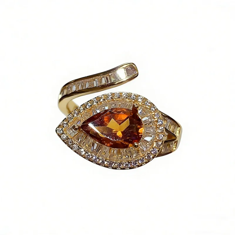 atural Citrine 6*9mm Halo Statement Ring S925 Silver Gold Plated with CUG Certificate