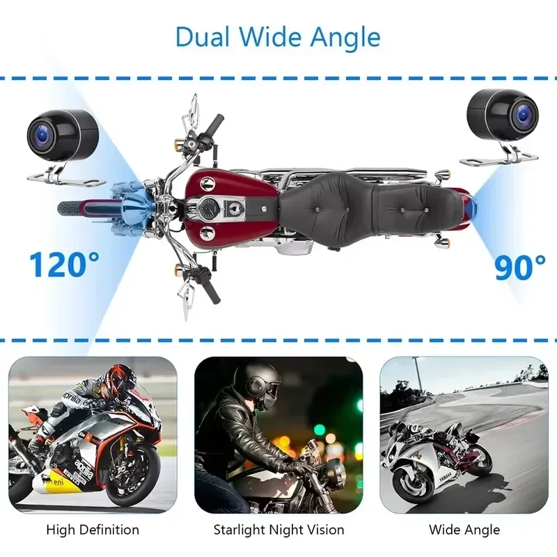 2026 Hot Sale 1080P 2 IPS Screen Waterproof Motorcycle Dashcam Dual Lens Front/Rear Cameras Rearview Mirror Video view 6