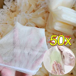 50pcs Soap Foaming Net Hangable Mesh Bag Bath Shower Gel White Foaming Mesh Facial Cleanser Bubble Net Bags Skin Cleaning Tools