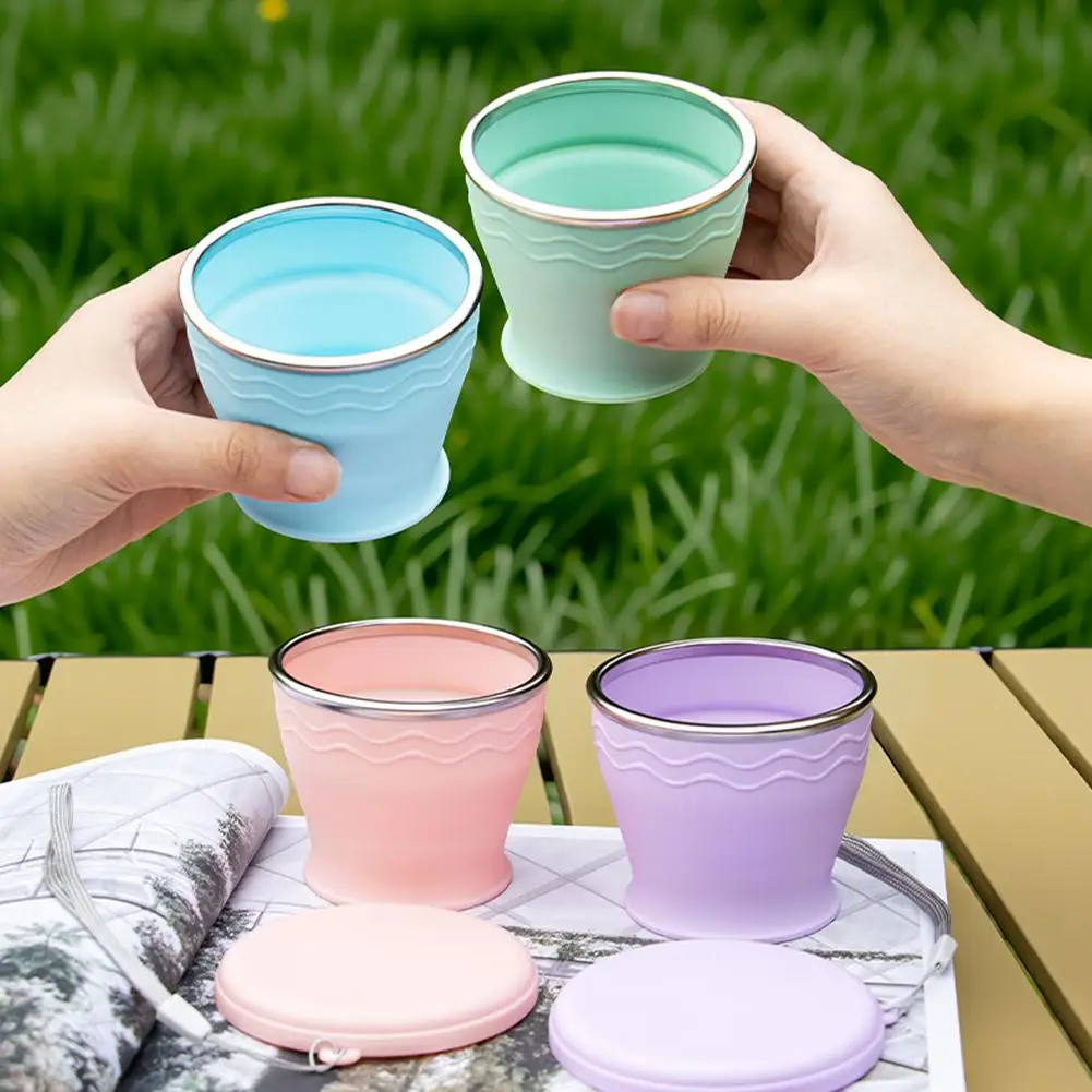 Foldable Silicone Cup With Lid Portable Travel Mug Collapsible Coffee Water Cups Eco Friendly Outdoor Camping Drinkware view 6