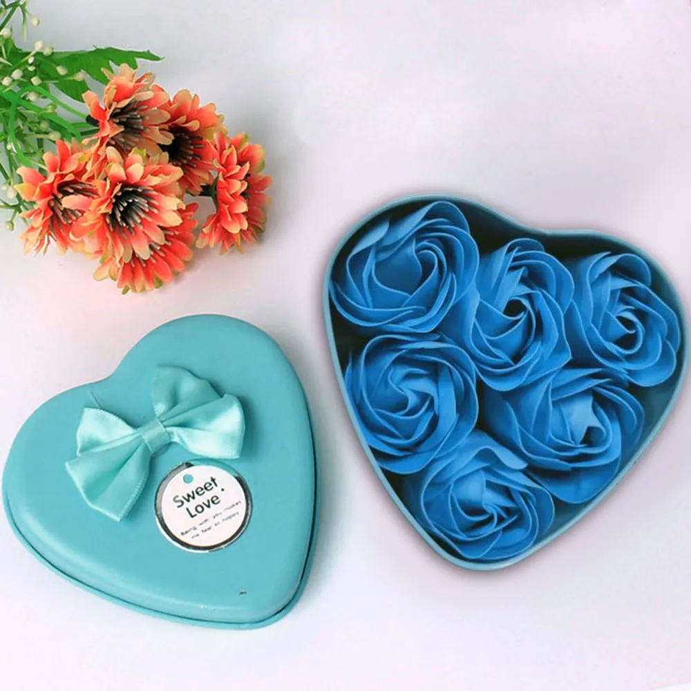 6Pcs Heart Scented Bath Body Petal Rose Flower Soap Wedding Decoration Gift Best Pink Blue Purple Red Four Color Soap