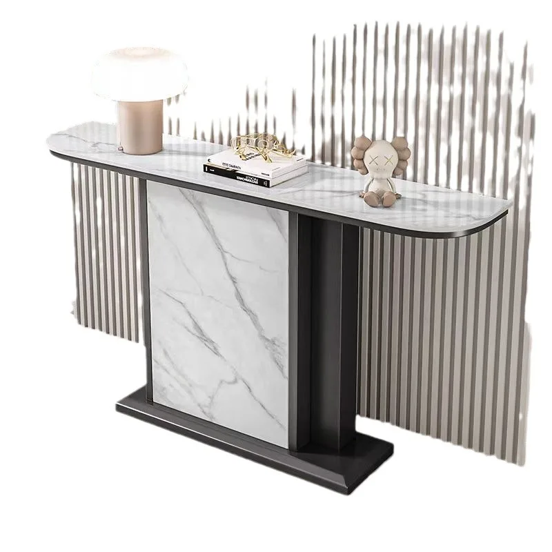 

Italian high-end light luxury style console modern simple semi-circular slate entrance table