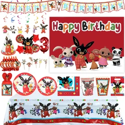 Black Bunny Wearing Biing Red Suspenders Birthday Party Decoration Supplies Disposable Cutlery Balloon Background Baby Shower