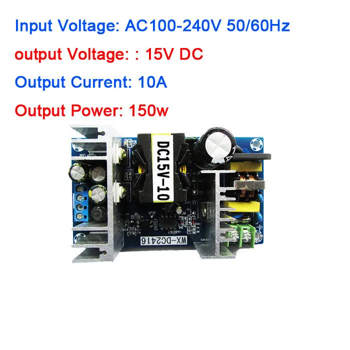 150W AC-DC وحدة محول AC 110V 120V 220V 240V إلى 15V 10A التبديل وحدة تزويد طاقة معزولة عالية الطاقة صناعة