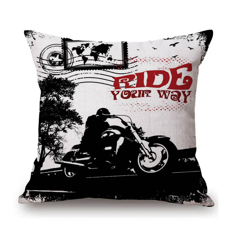 Retro Motorcycle Poster Art Letter Print Ride Your Way Home Decoration Throw Pillow Case Vintage Motor Bike Sofa Cushion Cover