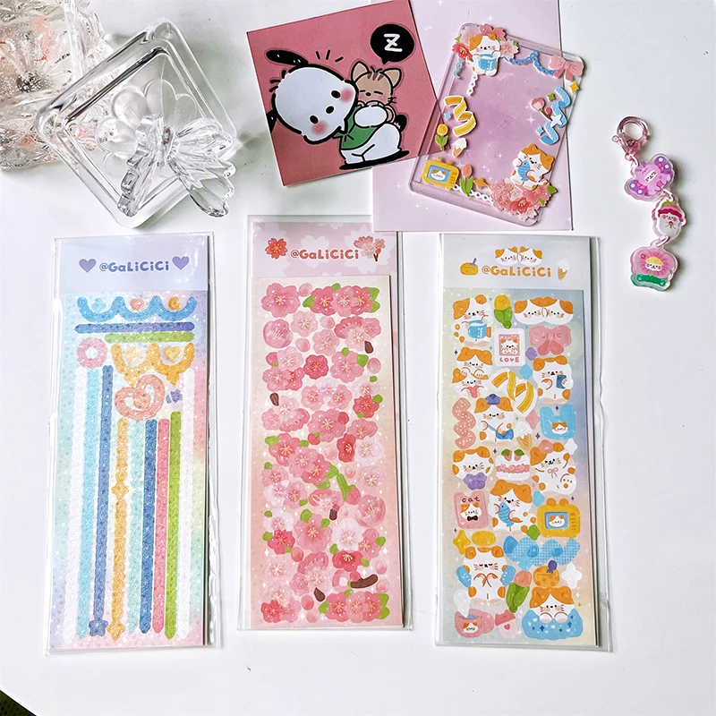 Sakura Kat Decoratieve Sticker Diy Scrapbooking Dagboek Hand Account Collage Idol Kaart Album Journal Laser Kawaii Briefpapier