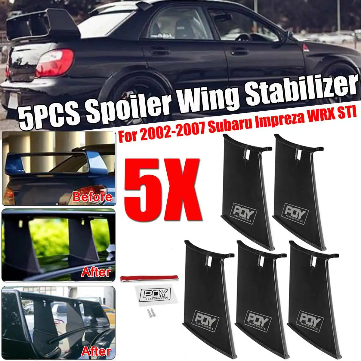 5pcs Car Rear Spoiler Wing Stabilizer Bumper Stand For Subaru Impreza 2002-2007 WRX STi Stiffi Wing Spoiler Support Stabilizer