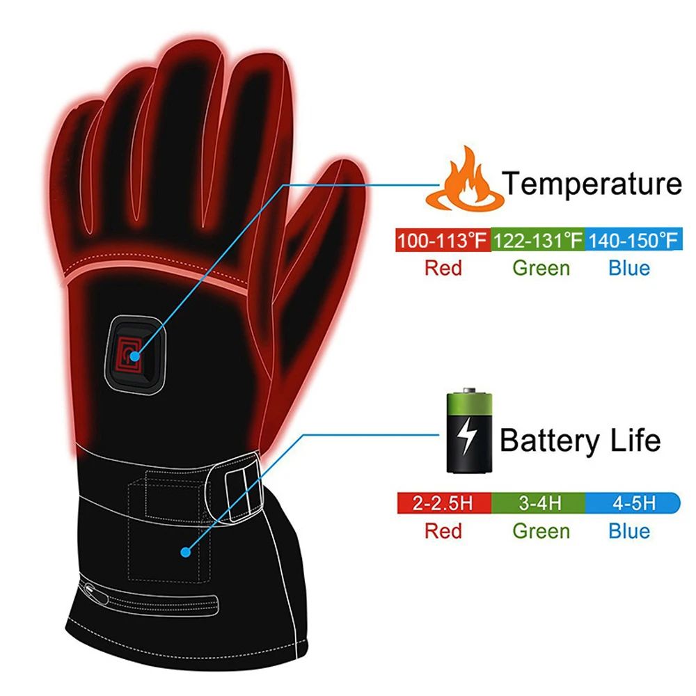 

Men Women 3 Heated Levels Gloves Touchscreen Electric Heating Skiing Gloves Winter Thermal Hand Warmer Gloves For Motorcycle
