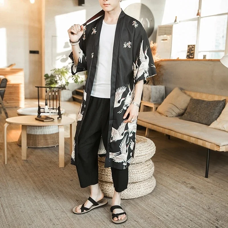 Yukata Haori Men Japanese Kimono Cardigan Men Samurai Costume Clothing Kimono Jacket Mens Kimono Shirt Yukata Haori