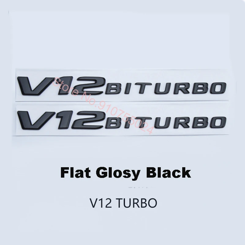 

2PCS Flat Letters Fender for V12 BITURBO Emblems Emblem Sticker Glossy Black