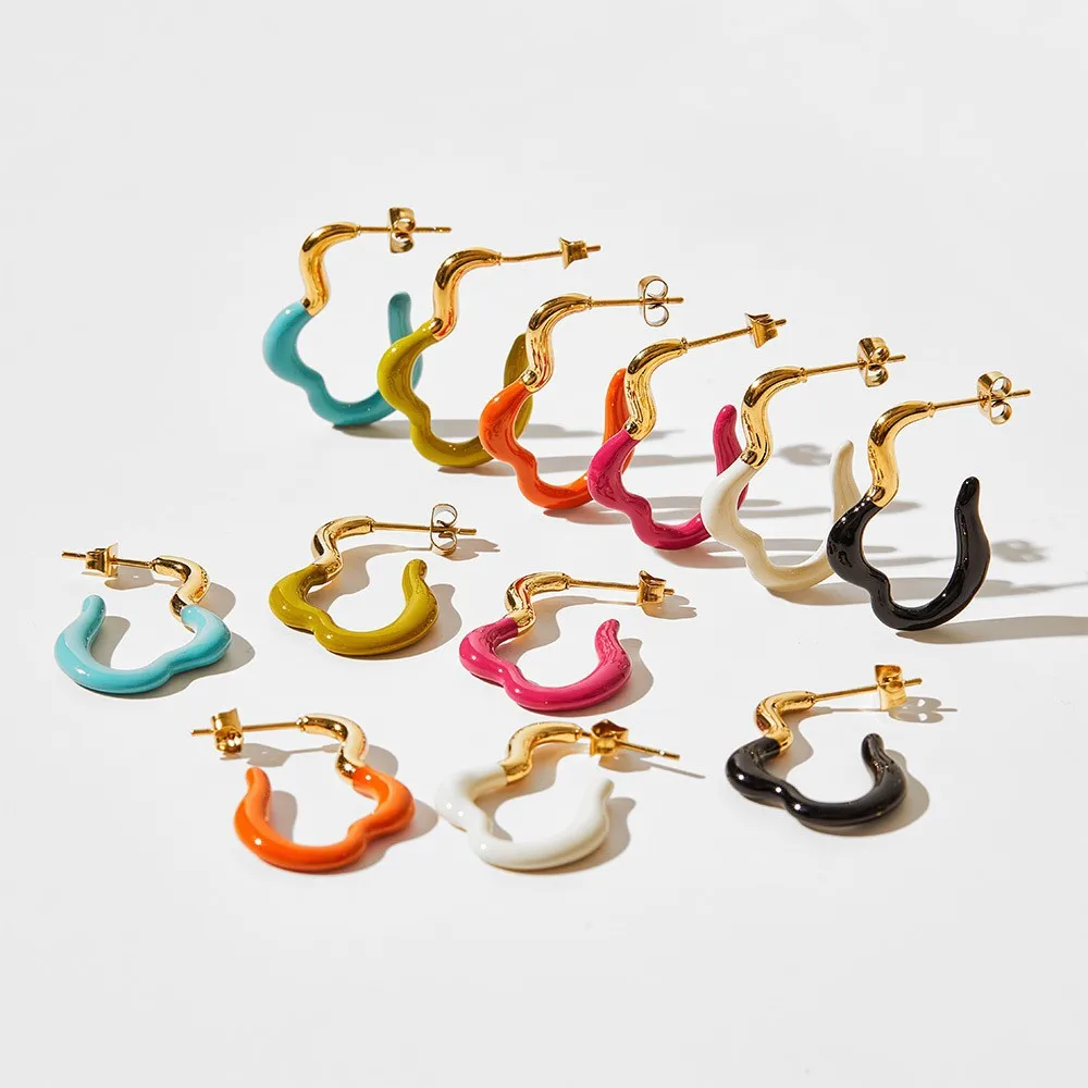 

Fashion Colorful Oil Drip Irregular Bend Geometric Shape Hoop Earrings for Women Stainless Steel Ear Studs Trendy Jewelry Gift
