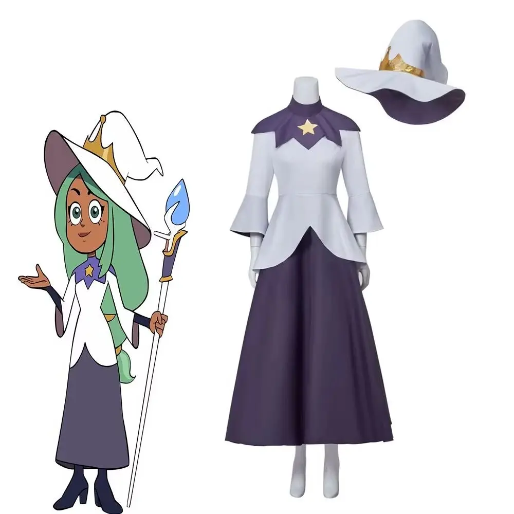 

Anime The Owl Cosplay House Costume Azura White Purple Skirts Uniform Suit with Hat Halloween Witch Dress Party Ball Gown