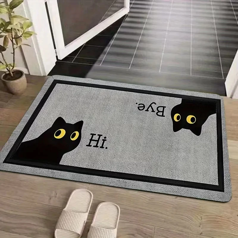 VIKAMA "Hi Bye" Tapete de Entrada Antideslizante Lavable para Amantes de los Gatos, Tapete Resistente a las Manchas y al Polvo