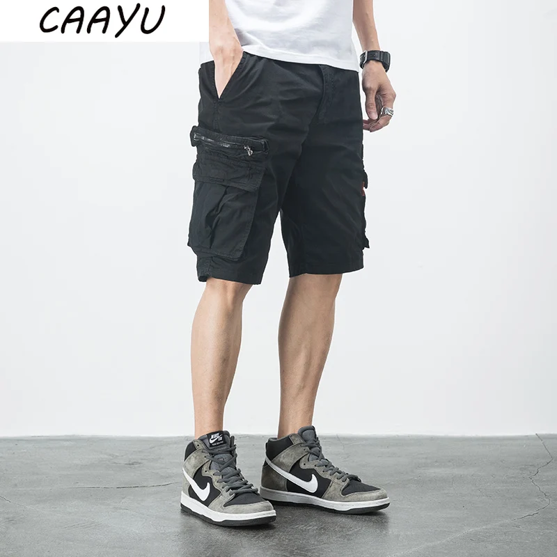 CAAYU Mens Cargo Shorts Men 2022 Summer Side Pockets Hip Hop Japanese Streetwear Male Multi-pocket Pants Casual Shorts for Men