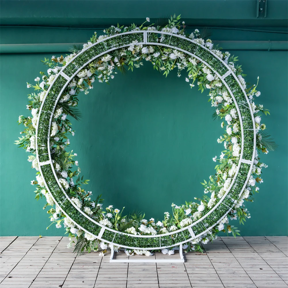 H9ft Circle Artificial White Rose Green Leaf Silk Flower Arrangement for Wedding Party Event Flores Arificiales Decoration