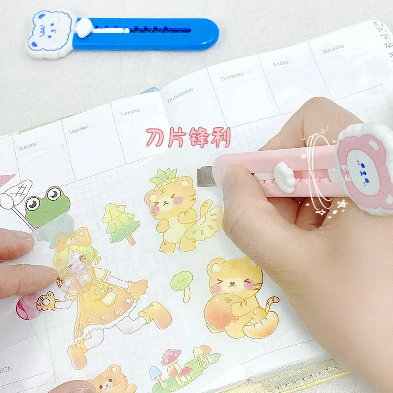 10cm Kawaii Mini Retractable Utility Knife Cute Cartoon Animal Art Utility Knife Express Box Knife Paper Cutter Stationery