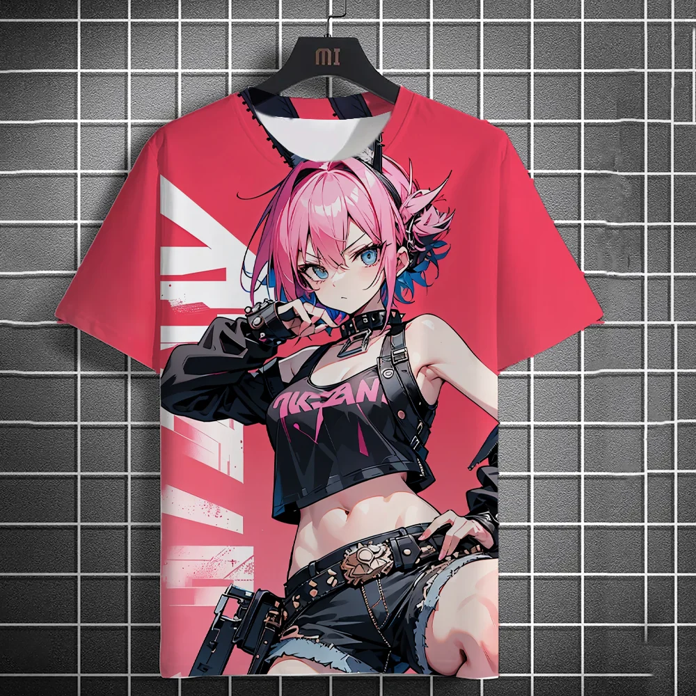 2024 new men's casual t-shirt 3d printing anime two-dimensional graffiti beauty print shortsleeved street fashion round neck top