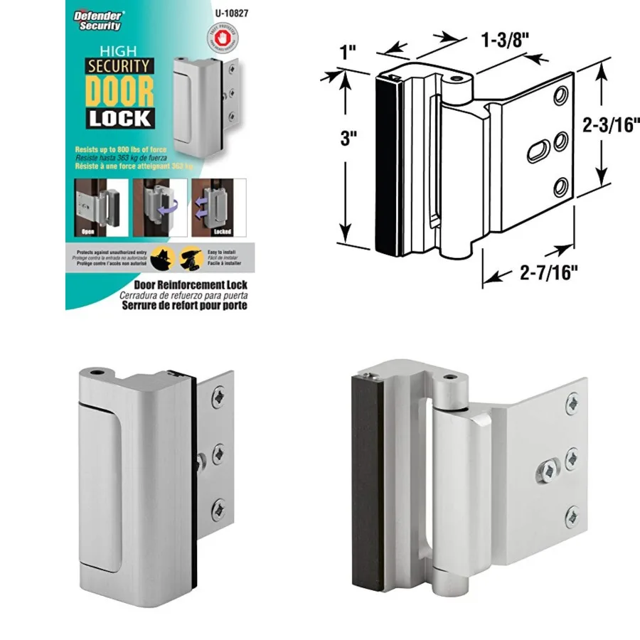 

Defender Security U 07 Door Reinforcement Lock Add Extra, High Security to Your Home and Prevent Unauthorized Entry 3 Stop, Alu