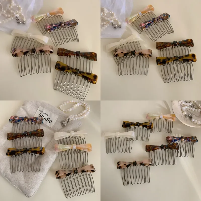 Korean Style Acetate Bow Hair Clip for Women Vintage Textured Front Bangs Comb Half Updo Hair Accessories Elegant Headwear