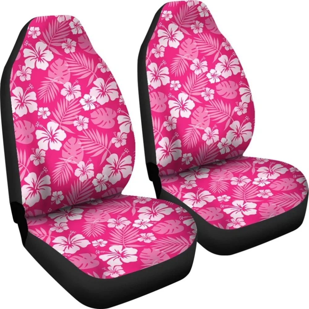 Hot Pink Magenta Hibiscus Flower Car Seat Covers Hawaiian Flower Polynesian Pattern,2 Universal Front Seat Protective Cover image 4
