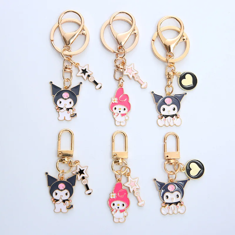 New Sanrio Anime Cartoon Series Kuromi Melody Kawaii Metal Keychain Cute Girl Backpack Pendant Birthday Gift