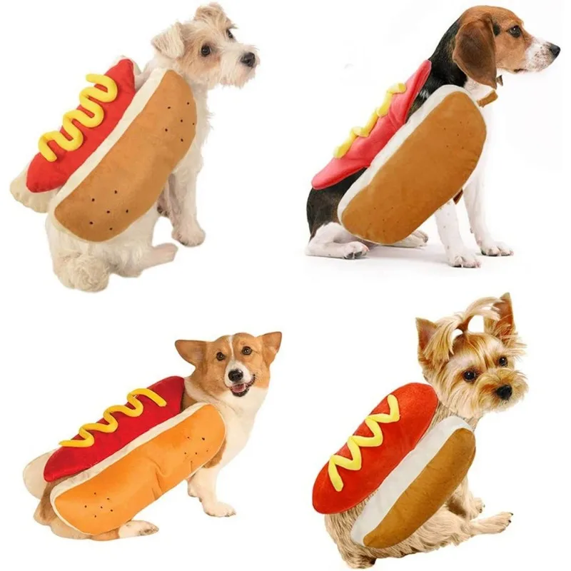 Dog Funny Halloween Costumes Hot Dog Shaped Dachshund Sausage Adjustable Clothes Pet Apparel Dressing Up Cat Party Costume Suit