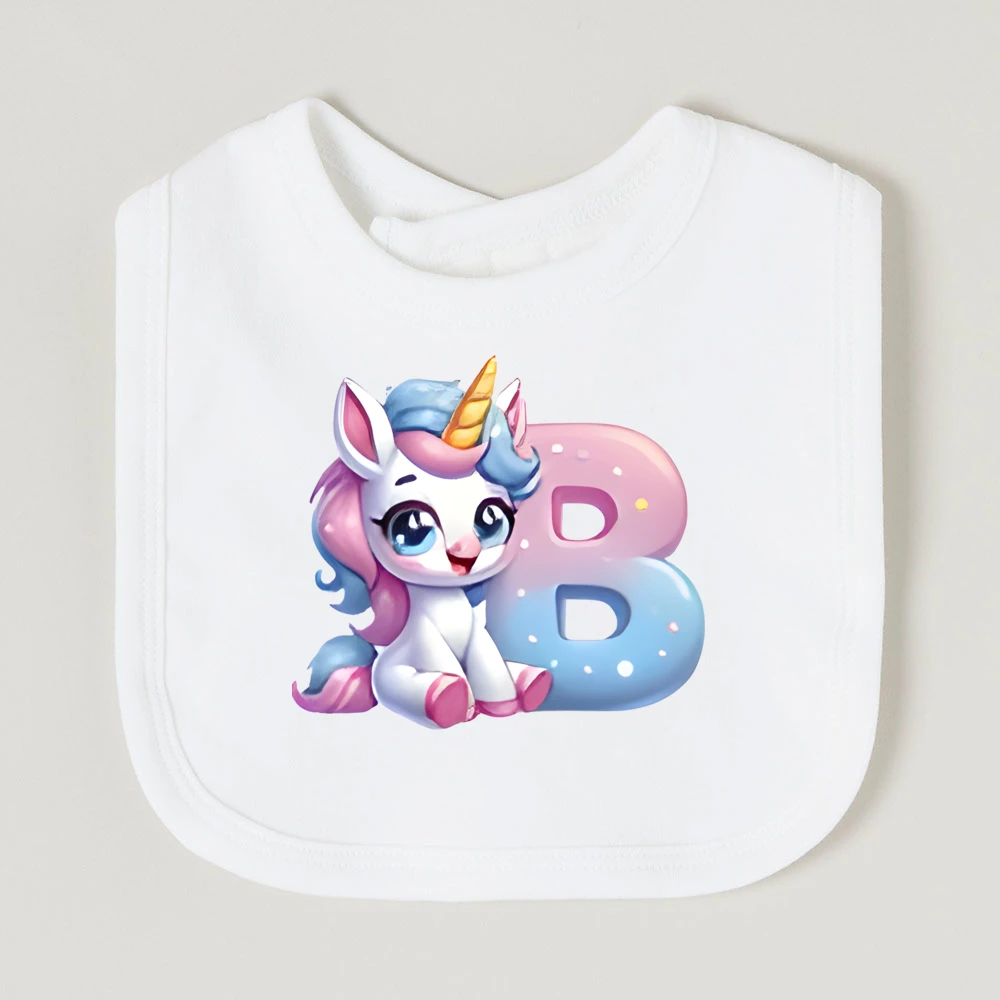 Einhorn Alphabet Buchstaben drucken Kleinkind Lätzchen Baby party Neugeborenen lustigen Druck Speichel Handtuch Säugling Outfits Kinder Lätzchen Säugling Geburt Geschenk