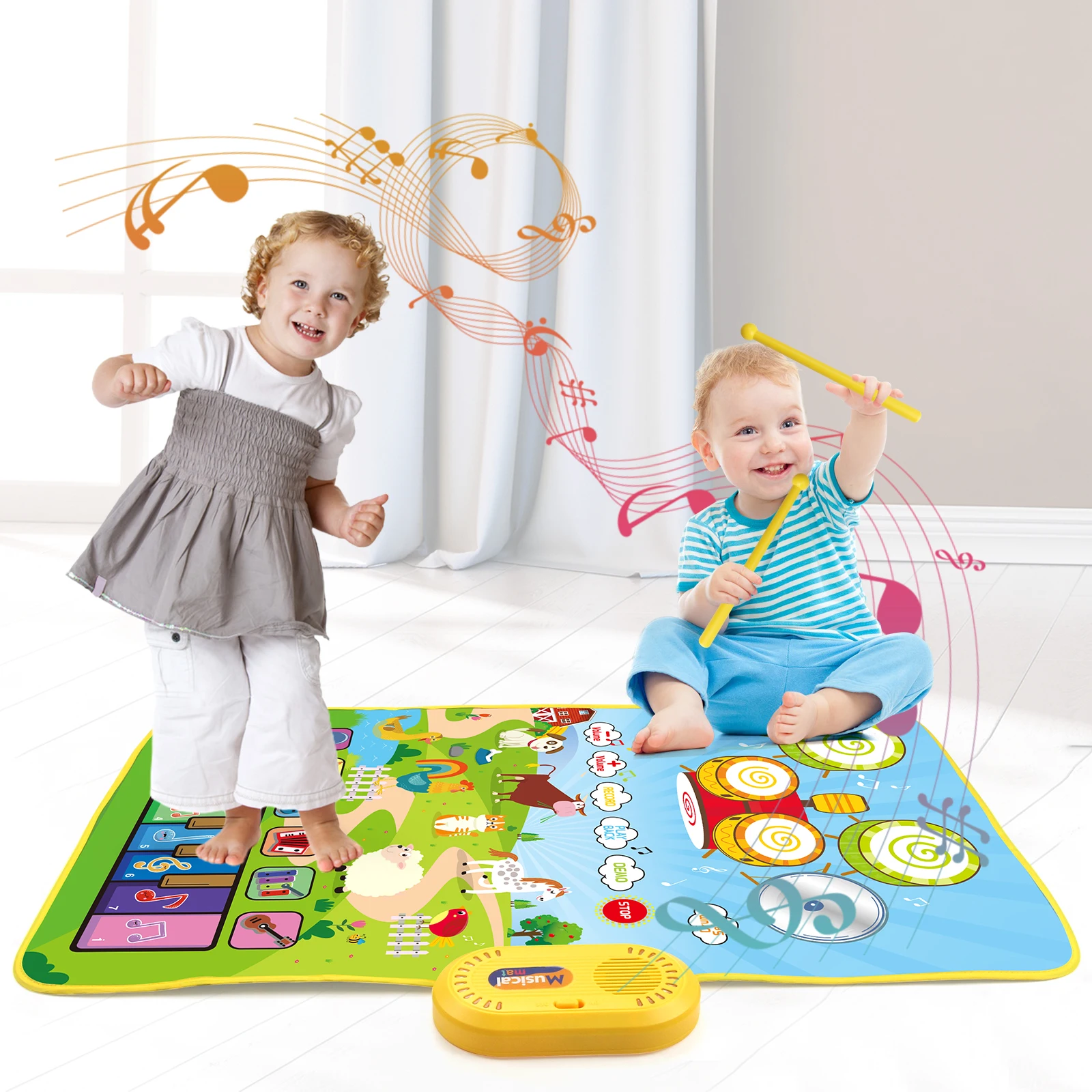 80x50cm Music Play For Kids Toddles Mat Piano Keyboard Drum Toys Dance Crawling Mat With 6 Instruments Sounds Educational Toys