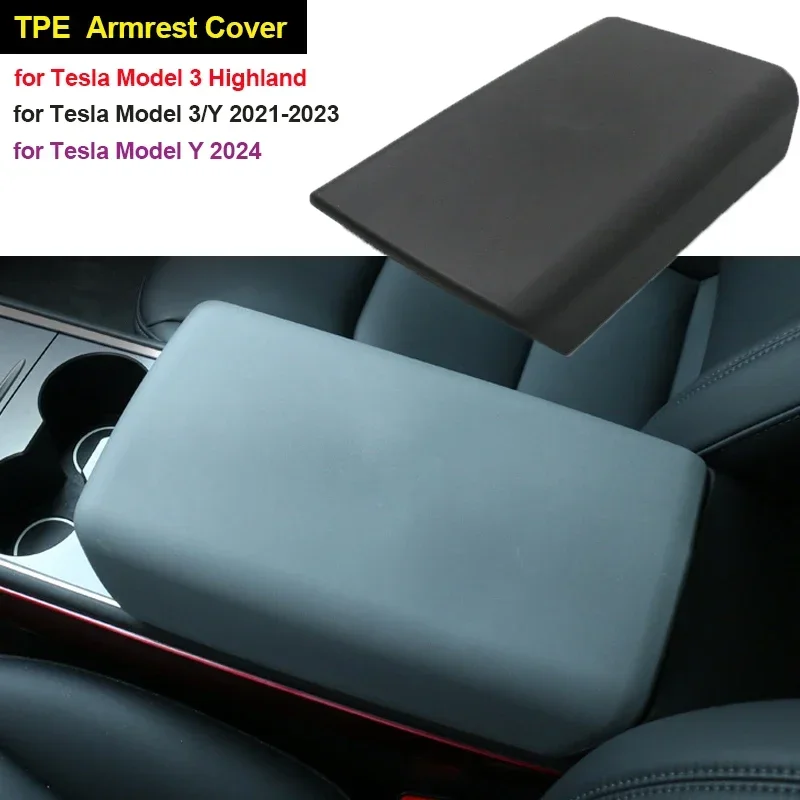 ل تسلا نموذج 3 Y 2023 2024 اكسسوارات مسند الذراع حامي غطاء صندوق أبيض لينة TPE مركز وحدة التحكم لوحة الوسادة Model3 هايلاند