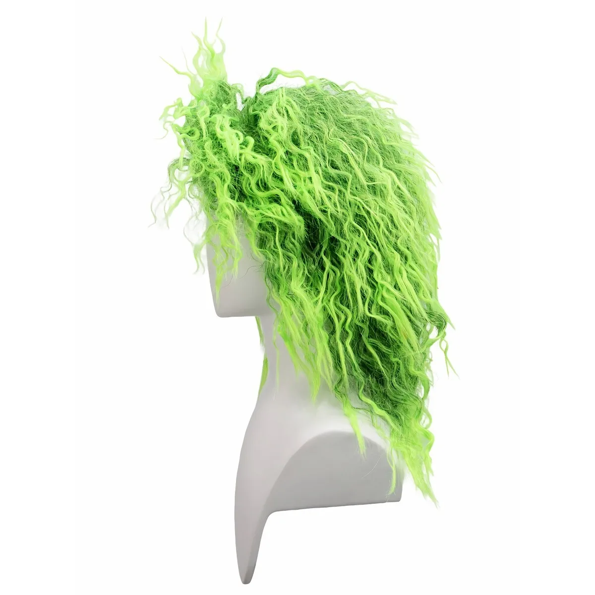 Fluoreszierend grüne, flauschige, kleine Roll-Perücke mit Blasenoberfläche aus Synthetik | Halloween Groteskes Thema Cross-Dressing Lustiges Cosplay – Detail 6