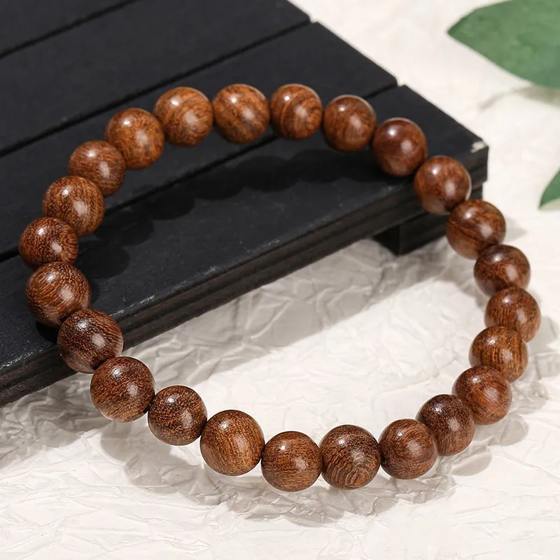 JD Natural Wooden Bead Golden Silk Sandalwood Prayer Bracelet Women Men Vintage Handmade Stretch Yoga Meditation Bangles Jewerly