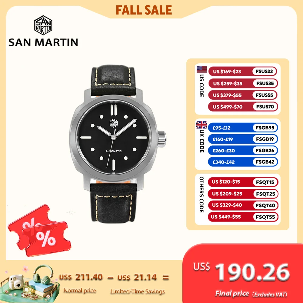 San Martin Watch Men Wrist Mechanical Automatico Wristwatches 40mm YN55 Vintage Luminous 10Bar Relogios Masculino часы SN0065-1