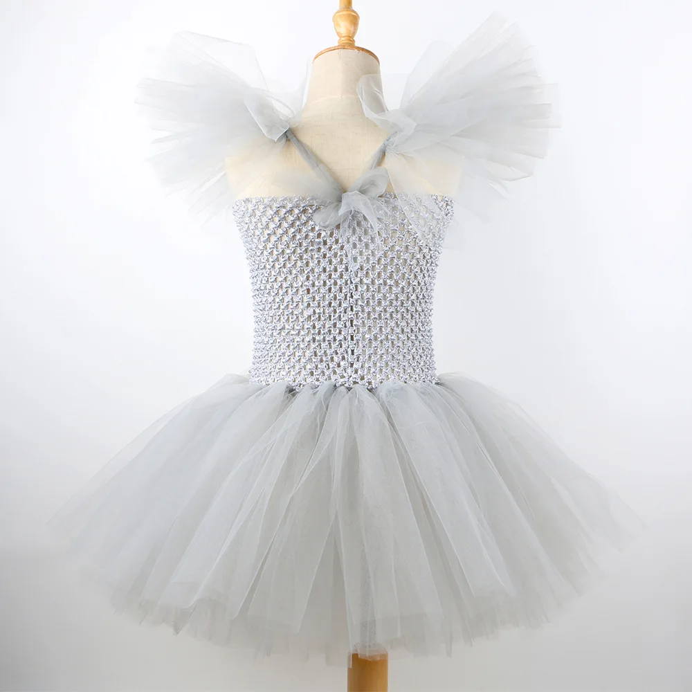 Kids Girls Creepy Clown Fancy Costume Gray Tulle Tutu Dress Cosplay Outfit for Halloween Carnival of The Dead Stage Party Wear image 5
