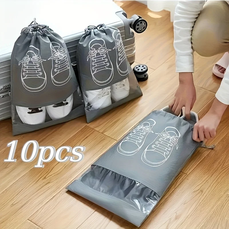 Bolsa de almacenamiento de zapatos de tela no tejida, a prueba de polvo, organizador de zapatos de viaje con cierre de cordón, bolsa portátil para guardar zapatos, 10 Uds.