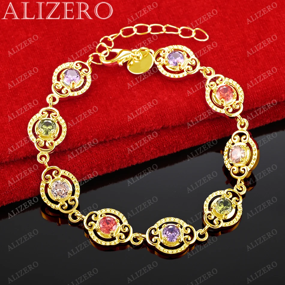 ALIZERO 18K Gold Bracelet Multicolor Crystal Zircon Bracelets For Woman Wedding Party Gift Fashion Fine Jewelry