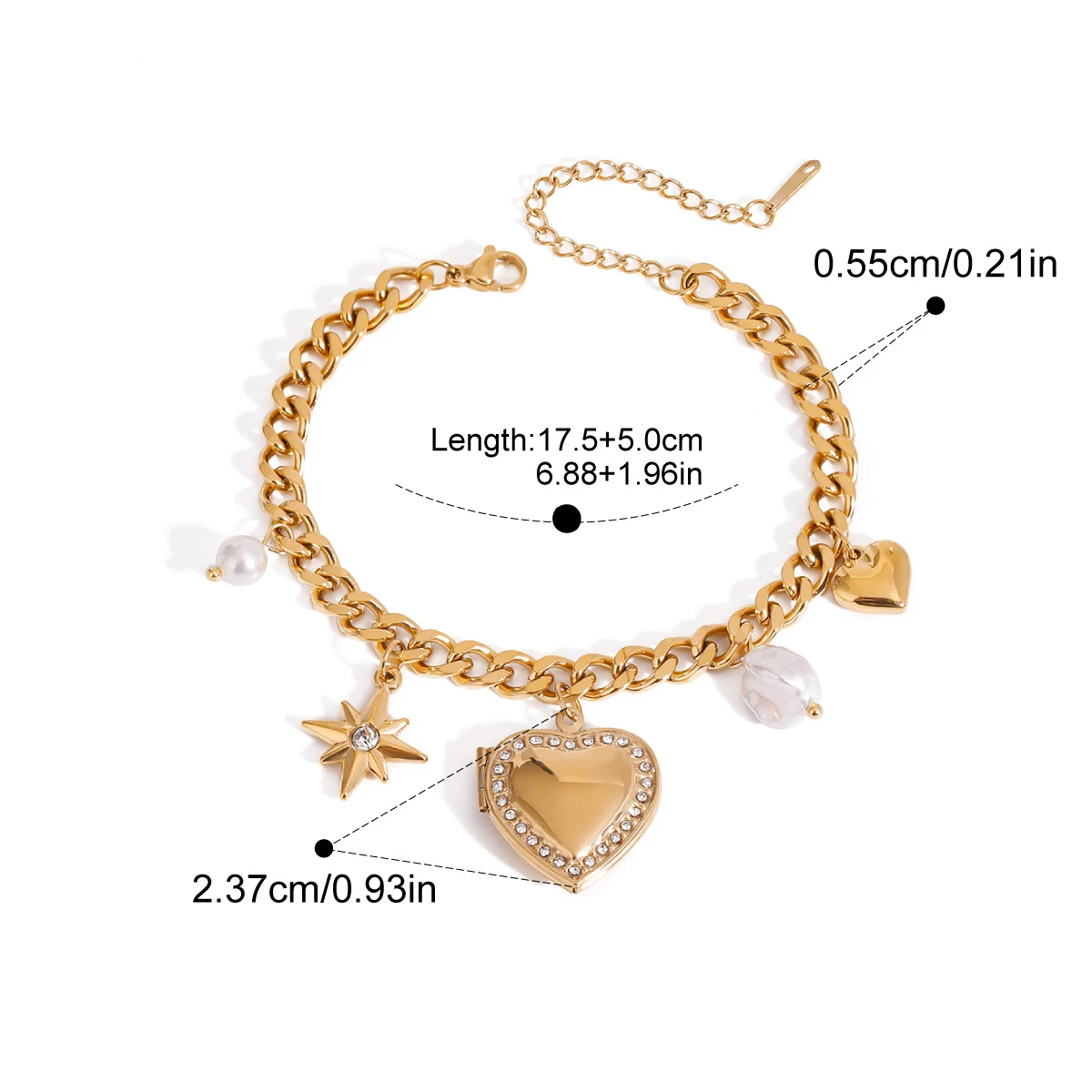 يوري هوت ستايل 18K الذهب اللون PVD الفولاذ المقاوم للصدأ القلب صندوق الصور سوار تبديل المشابك المعصم مجوهرات هدية حصرية