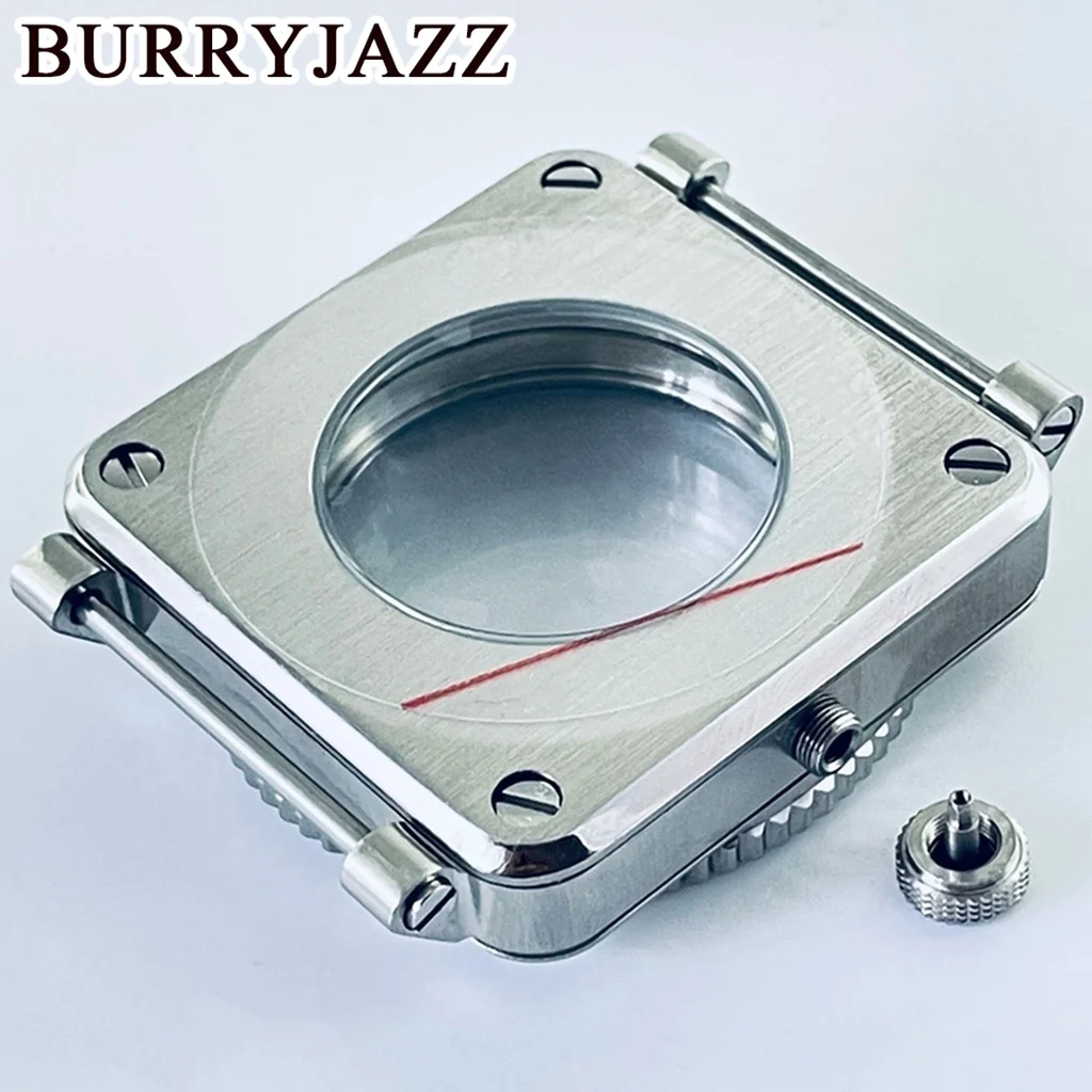 BURRYJAZZ 42Mm SKX007 Casing Jam Tangan Persegi Casing NH35 Cocok untuk Gerakan NH35 NH36 7S26 4R Seiko SKX007 Pilot Kokpit Pengganti Casing Pria
