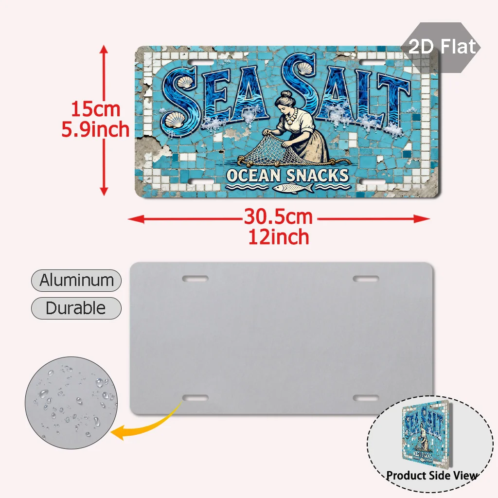 Vintage Metal Wall Art 2D Flat Salt Snack Ocean Design 12x6 Inch Coastal Nautical Kitchen Decor