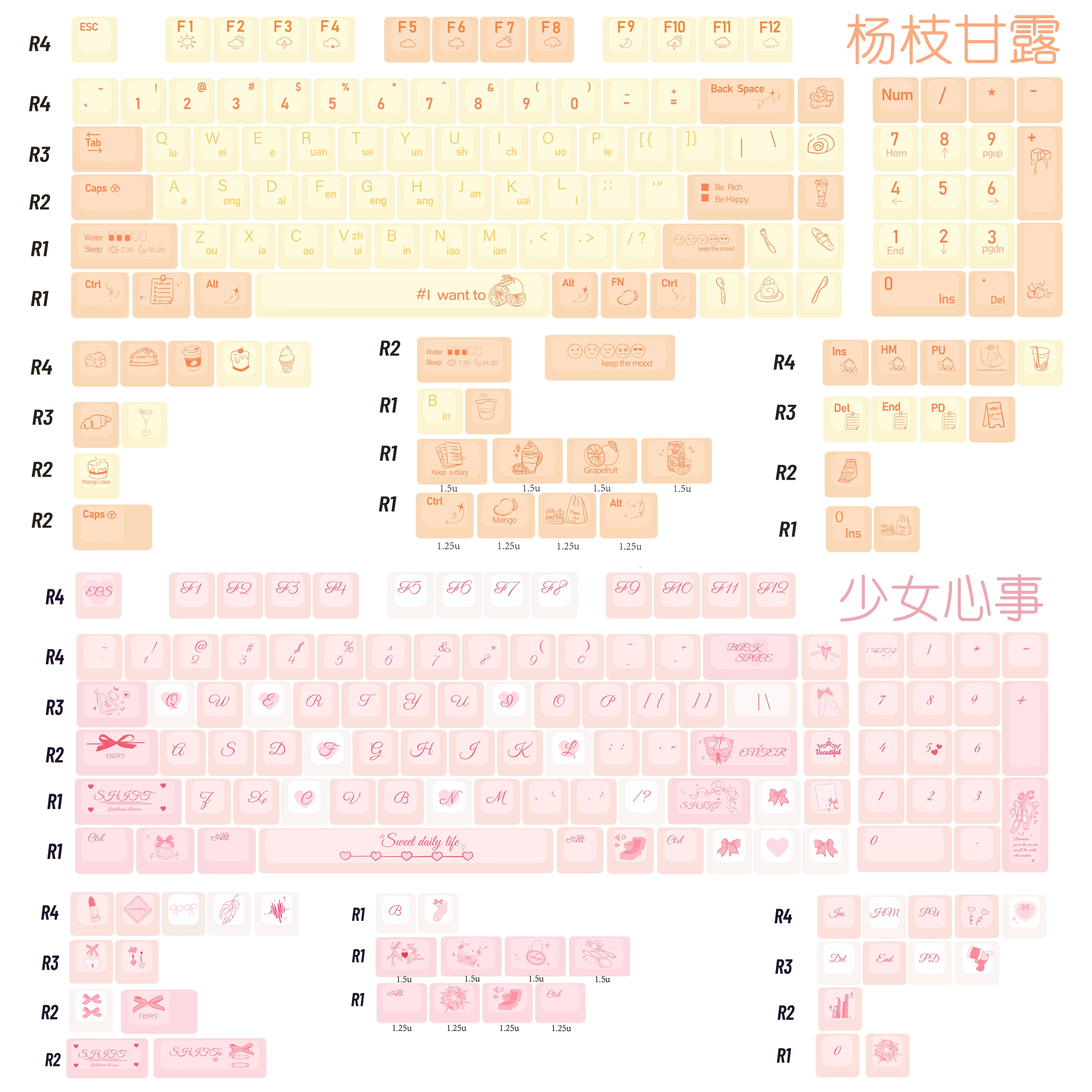 Girl's mind keycap, poplar branch nectar keycap, original height PBT material
