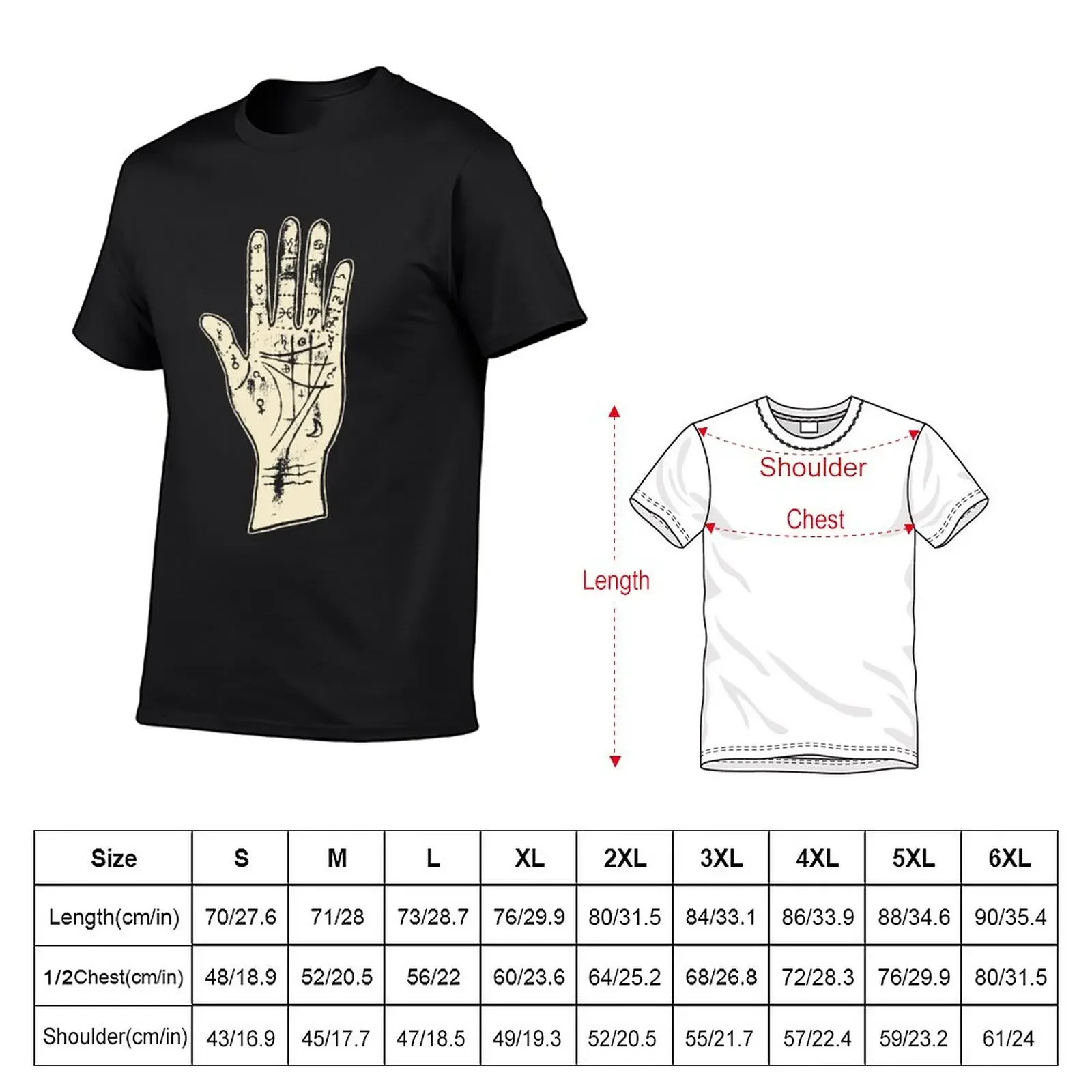 Palmistry hand on a black background T-Shirt funnys summer top shirts graphic tees mens plain t shirts