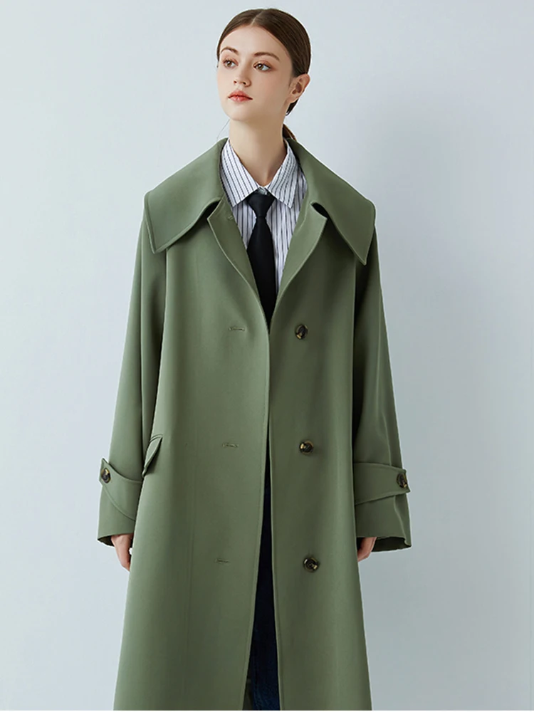 

Matcha Green Trench Coat Women 2022 Spring Autumn New Korean Style Long Coat Temperamen Sailor Collar High Quality Windbreaker