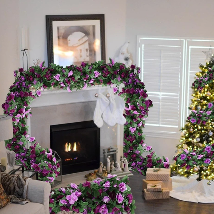 

10PCS Artificial Rose Flowers Wedding Home Room Table Decor Outdoor Garden Arch Wall Christmas Rattan DIY Fake Plants Vine Props