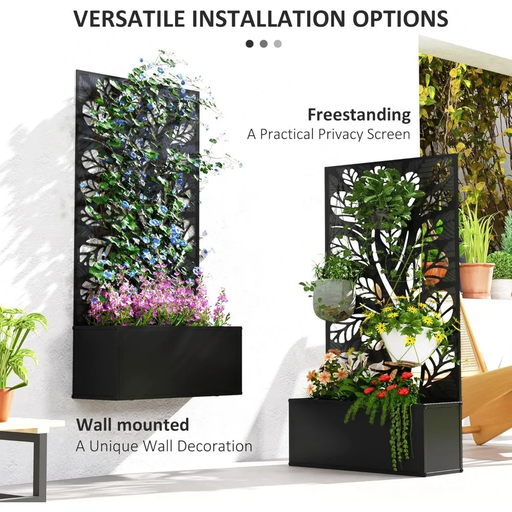 Metal Raised Garden Bed with Trellis and Privacy Panel, Freestanding or Wall Mounted Planter Box for Outdoor Plants - Image 4