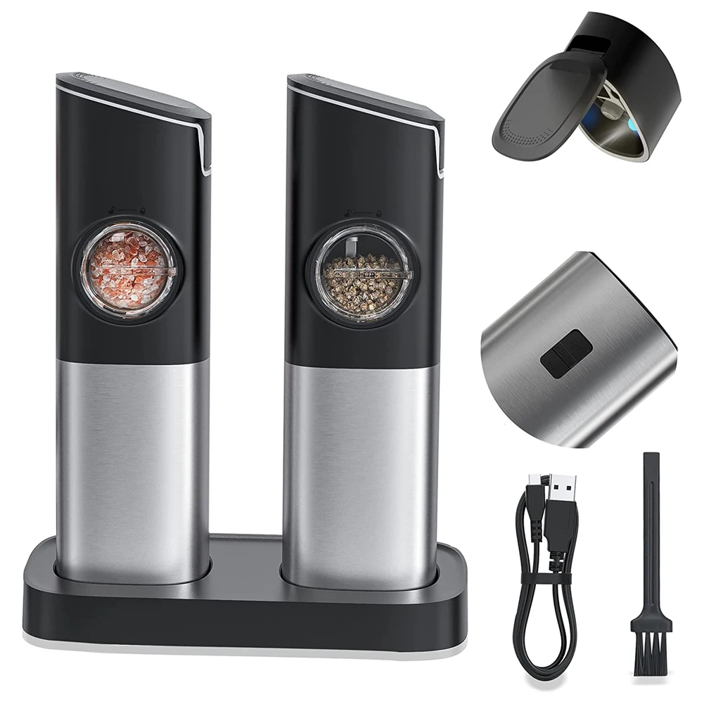 

Salt and Pepper Grinder Set, Electric Pepper Grinder USB Rechargeable,Automatic Mill Grinder with Switch