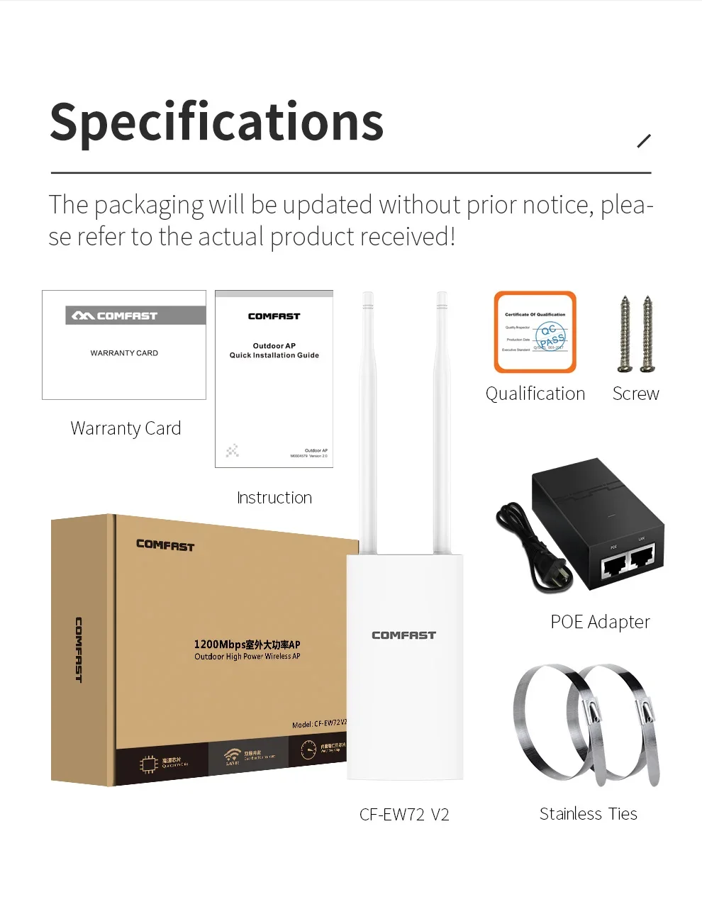 Comfast-repetidor Wifi inalámbrico para exteriores, extensor de calle impermeable de alta potencia de 300Mbps-1200Mbps, antena AP, 2,4 y 5,8 Ghz