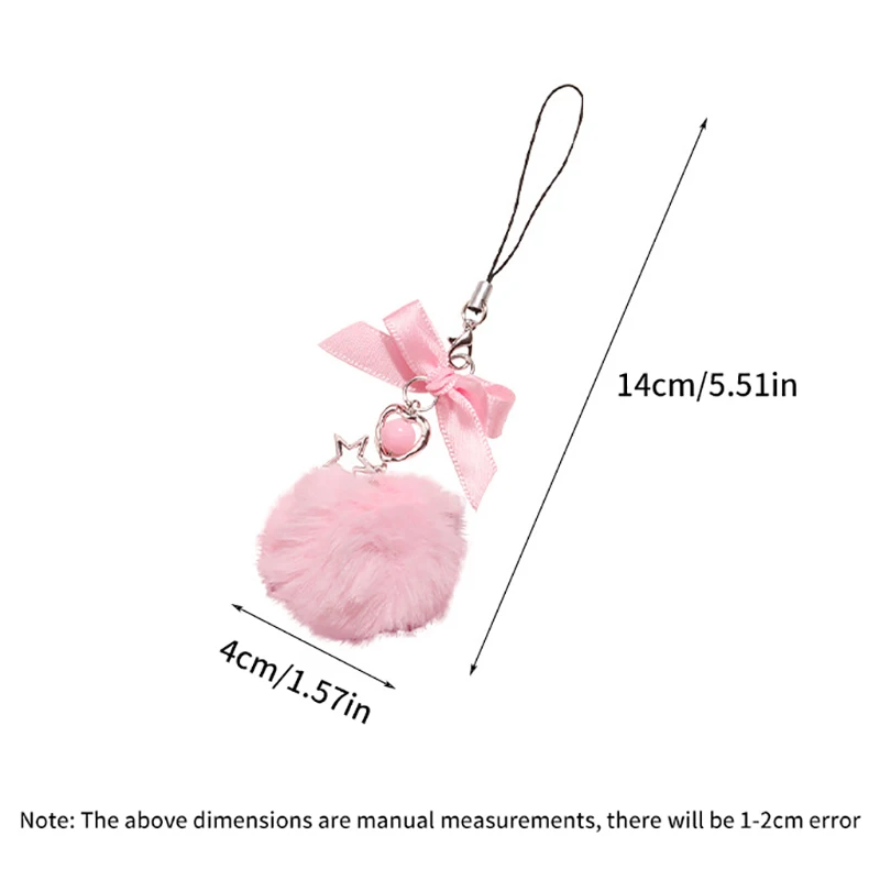 Phone Charm Phone Strap Ornament Delicate Pink Ball Woven Ribbon Bow Keychain Pendant Ribbons Bowknot Keyring For Bags Backpacks