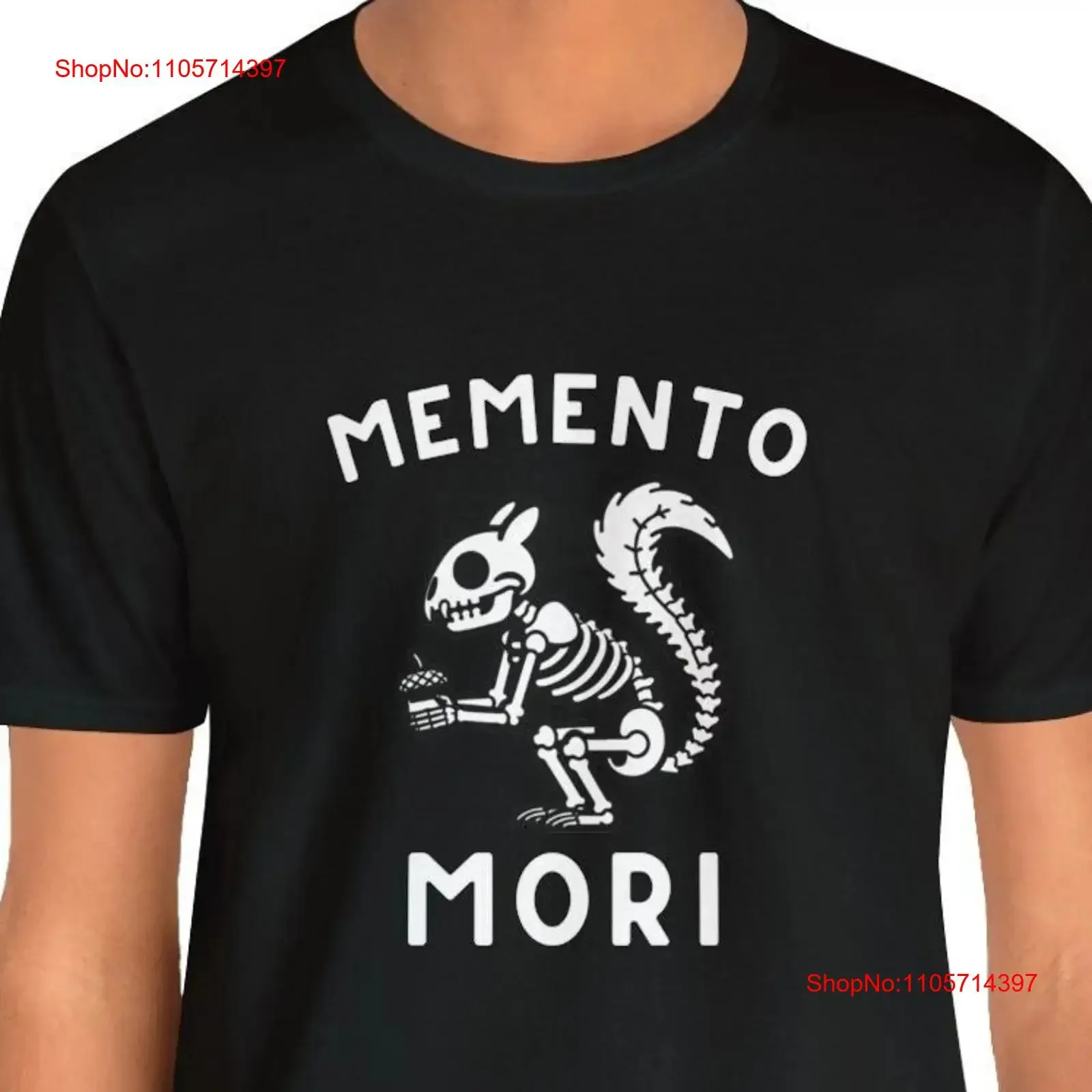 memento mori shirt Halloween skeleton squirrel funny goth latin language T vintage Washed Casual Top For Everyday Wear homme